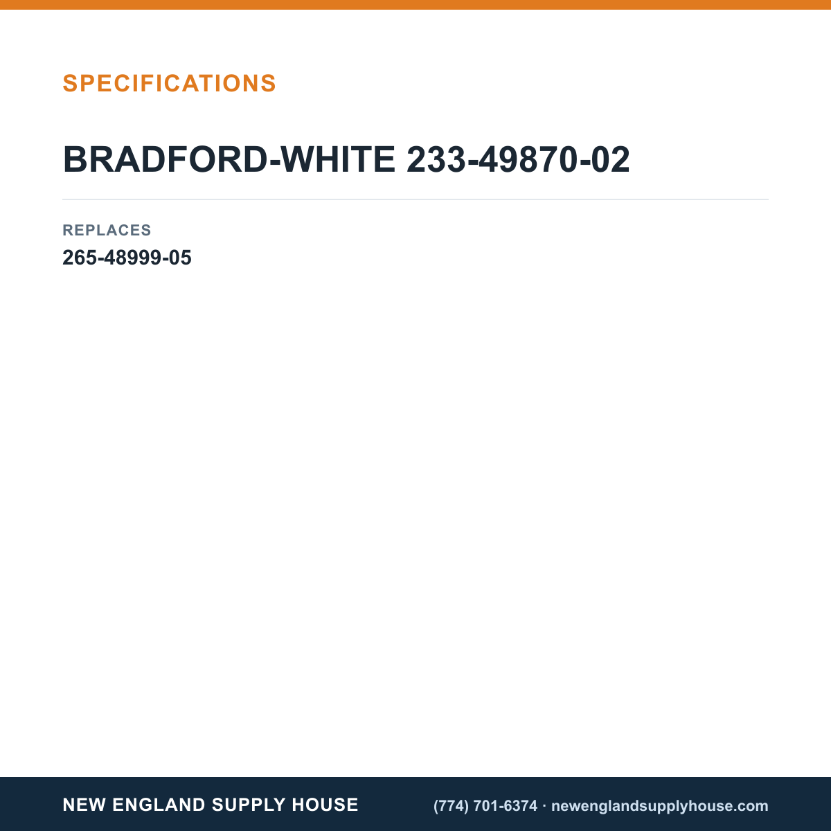 Bradford White 233-49870-02 Pilot Assembly specifications — New England Supply House [NESH-SPECTABLE-V1]