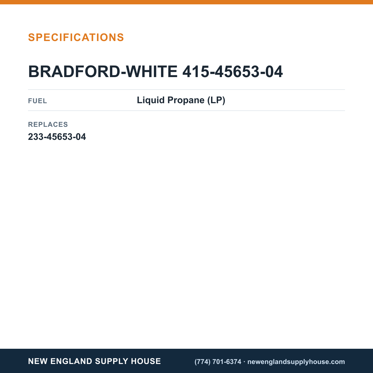 Bradford White 415-45653-04 Pilot Assembly specifications — New England Supply House [NESH-SPECTABLE-V1]