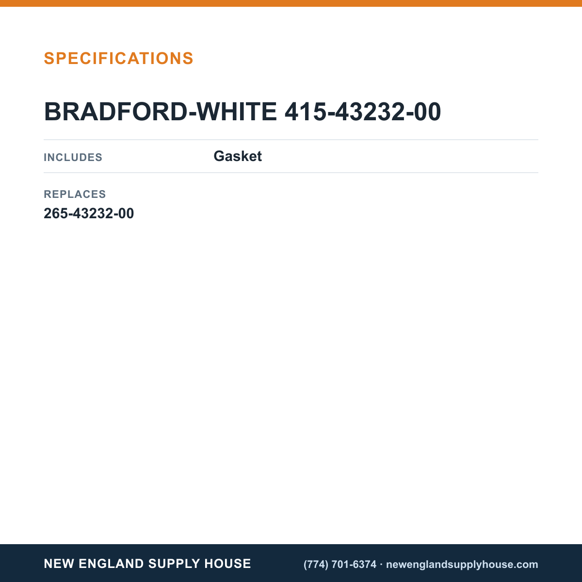 Bradford White 415-43232-00 Flame Sensor specifications — New England Supply House [NESH-SPECTABLE-V1]