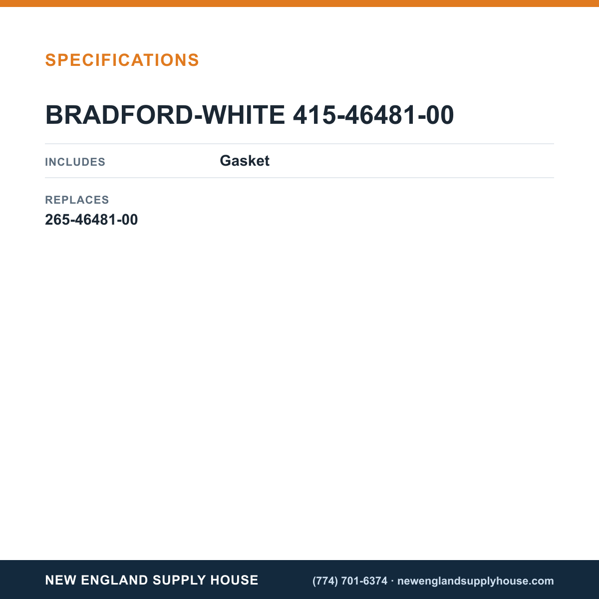 Bradford White 415-46481-00 Spark Rod with Gasket specifications — New England Supply House [NESH-SPECTABLE-V1]