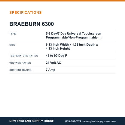 Braeburn 6300 Thermostat specifications — New England Supply House [NESH-SPECTABLE-V1]