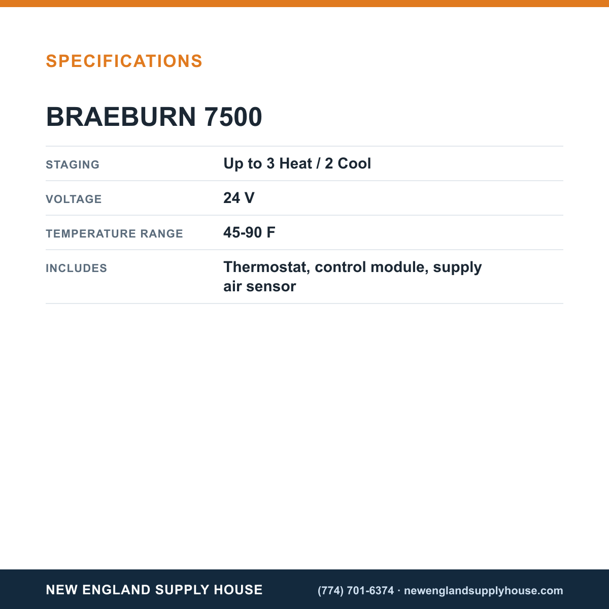 Braeburn 7500 Thermostat Kit specifications — New England Supply House [NESH-SPECTABLE-V1]