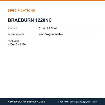 Braeburn 1220NC Thermostat specifications — New England Supply House [NESH-SPECTABLE-V1]