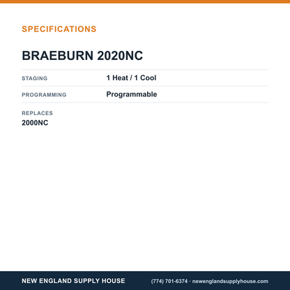 Braeburn 2020NC Programmable Thermostat specifications — New England Supply House [NESH-SPECTABLE-V1]