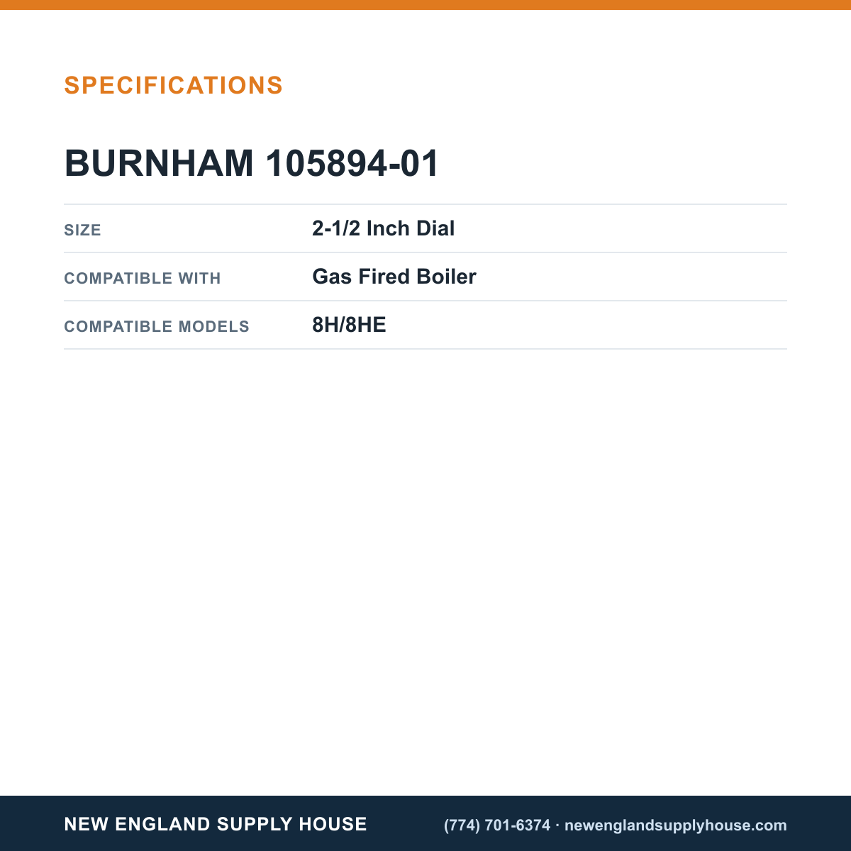 Burnham 105894-01 Gas Fired Boiler Temperature/Pressure Guage specifications — New England Supply House [NESH-SPECTABLE-V1]