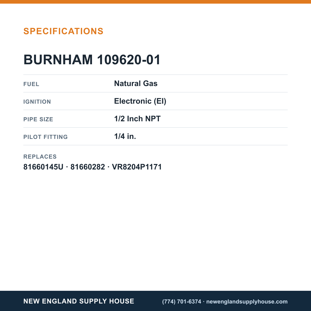 Burnham 109620-01 Gas Valve specifications — New England Supply House [NESH-SPECTABLE-V1]