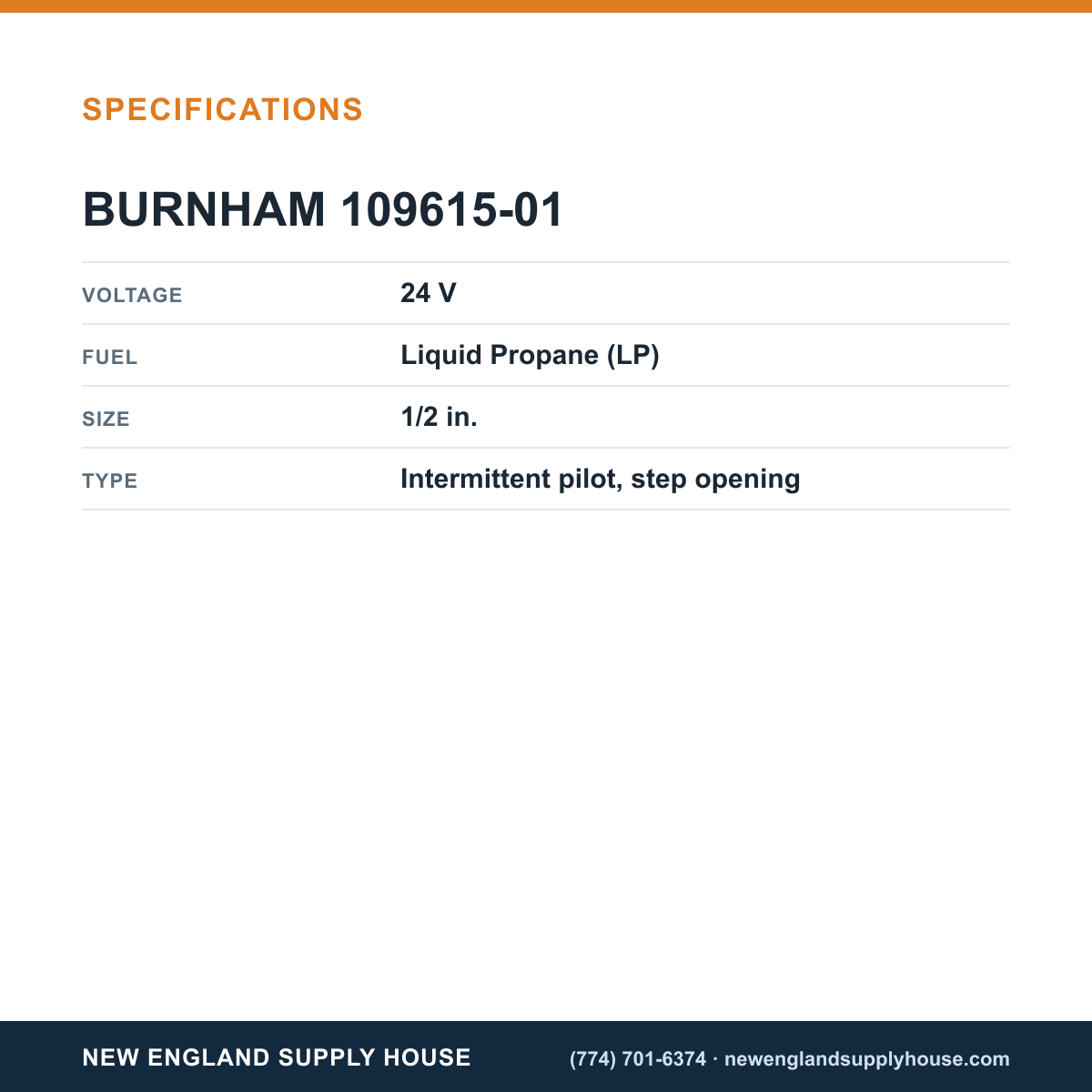 Burnham 109615-01 Gas Valve specifications — New England Supply House [NESH-SPECTABLE-V1]