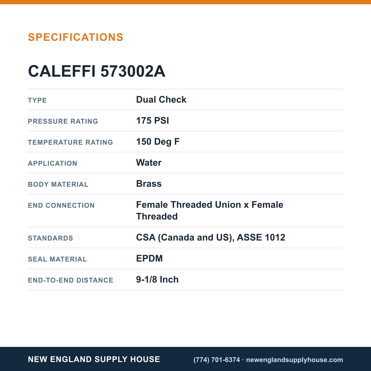 Caleffi 573002A Combination Fill Valve and Backflow Preventer specifications — New England Supply House [NESH-SPECTABLE-V1]