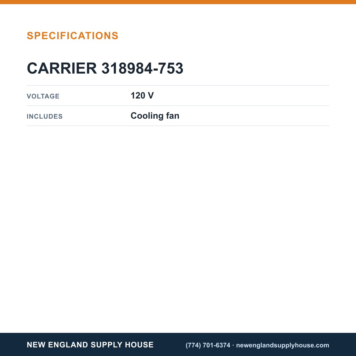 Carrier 318984-753 Venter Motor specifications — New England Supply House [NESH-SPECTABLE-V1]