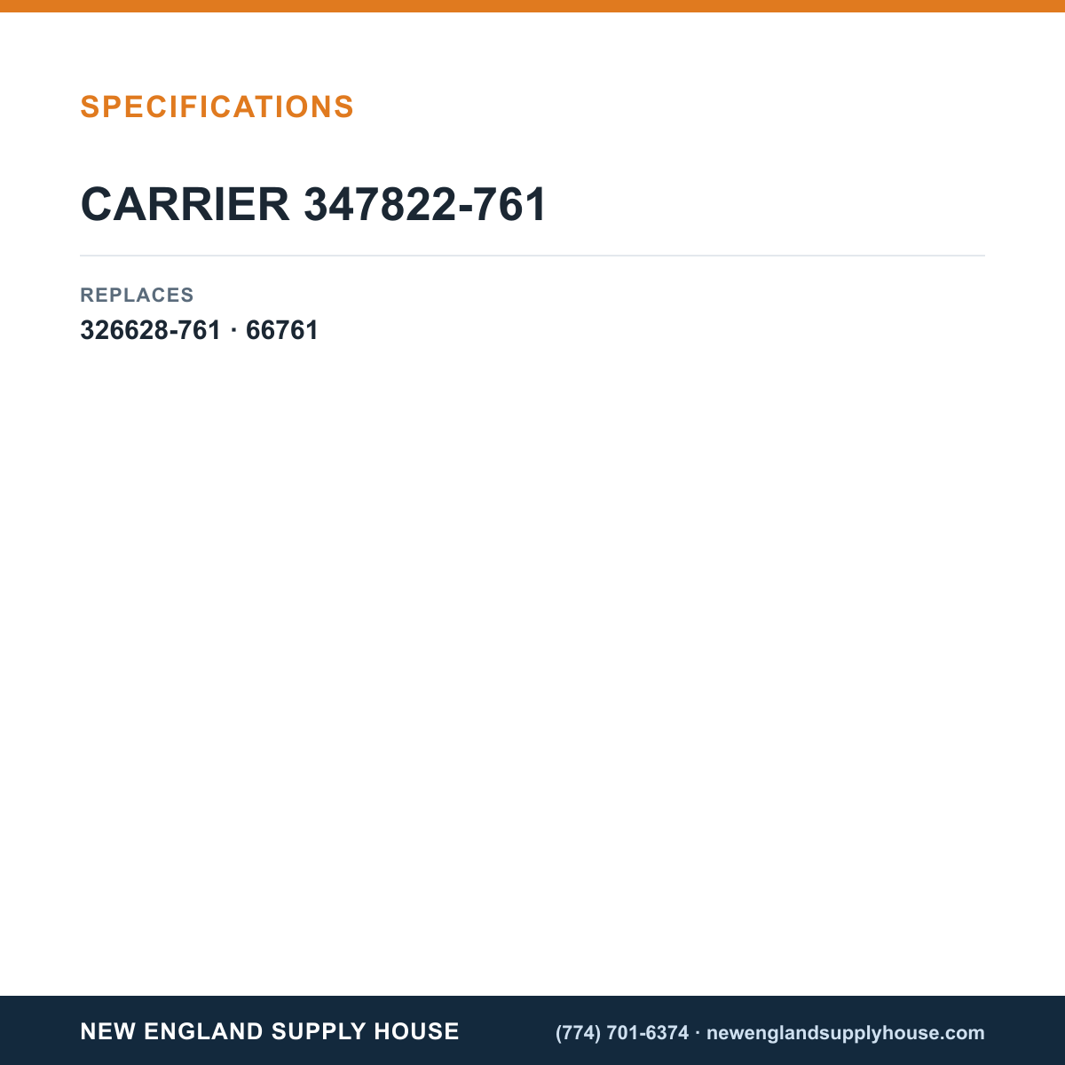 Carrier 347822-761 Draft Inducer Kit specifications — New England Supply House [NESH-SPECTABLE-V1]