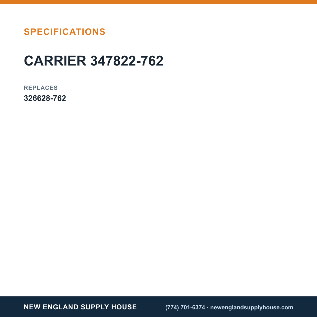 Carrier 347822-762 Draft Inducer Kit specifications — New England Supply House [NESH-SPECTABLE-V1]