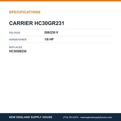 Carrier HC30GR231 Inducer Motor specifications — New England Supply House [NESH-SPECTABLE-V1]