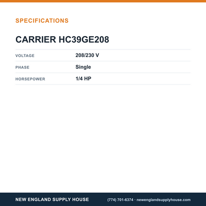 Carrier HC39GE208 Condenser Fan Motor specifications — New England Supply House [NESH-SPECTABLE-V1]