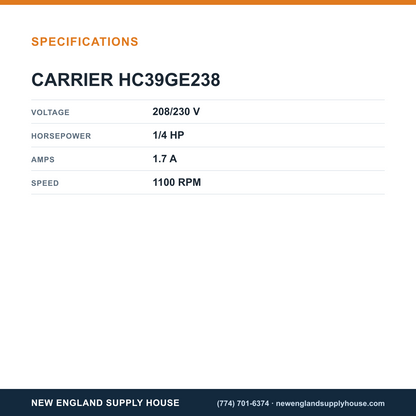 Carrier HC39GE238 Condenser Motor specifications — New England Supply House [NESH-SPECTABLE-V1]