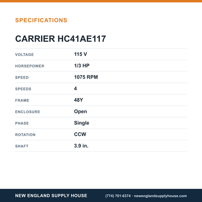 Carrier HC41AE117 Blower Motor specifications — New England Supply House [NESH-SPECTABLE-V1]