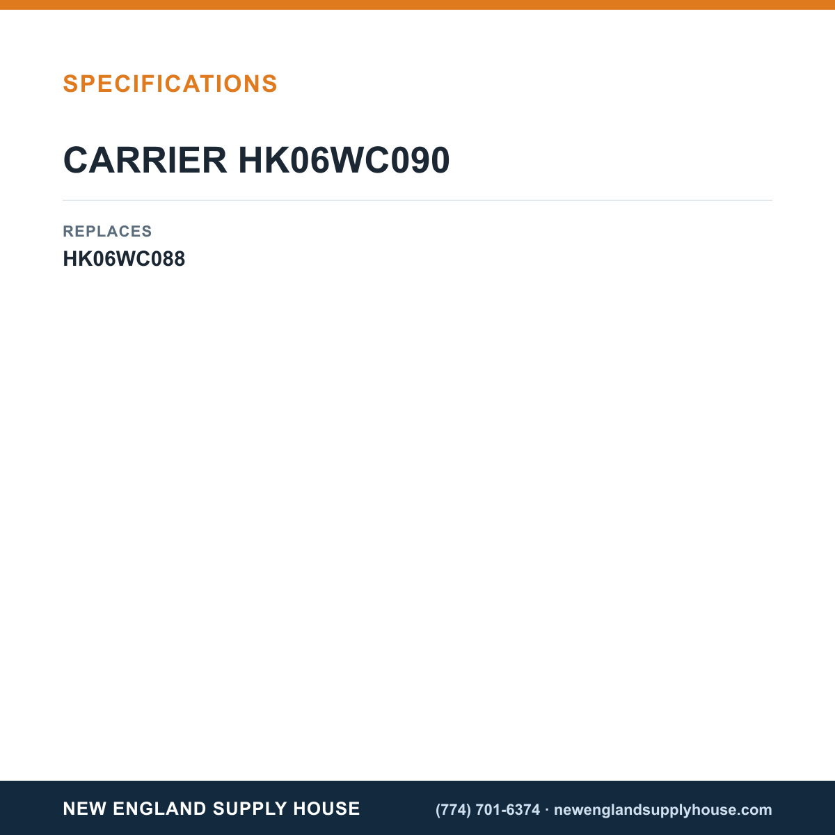 Carrier HK06WC090 Pressure Switch specifications — New England Supply House [NESH-SPECTABLE-V1]