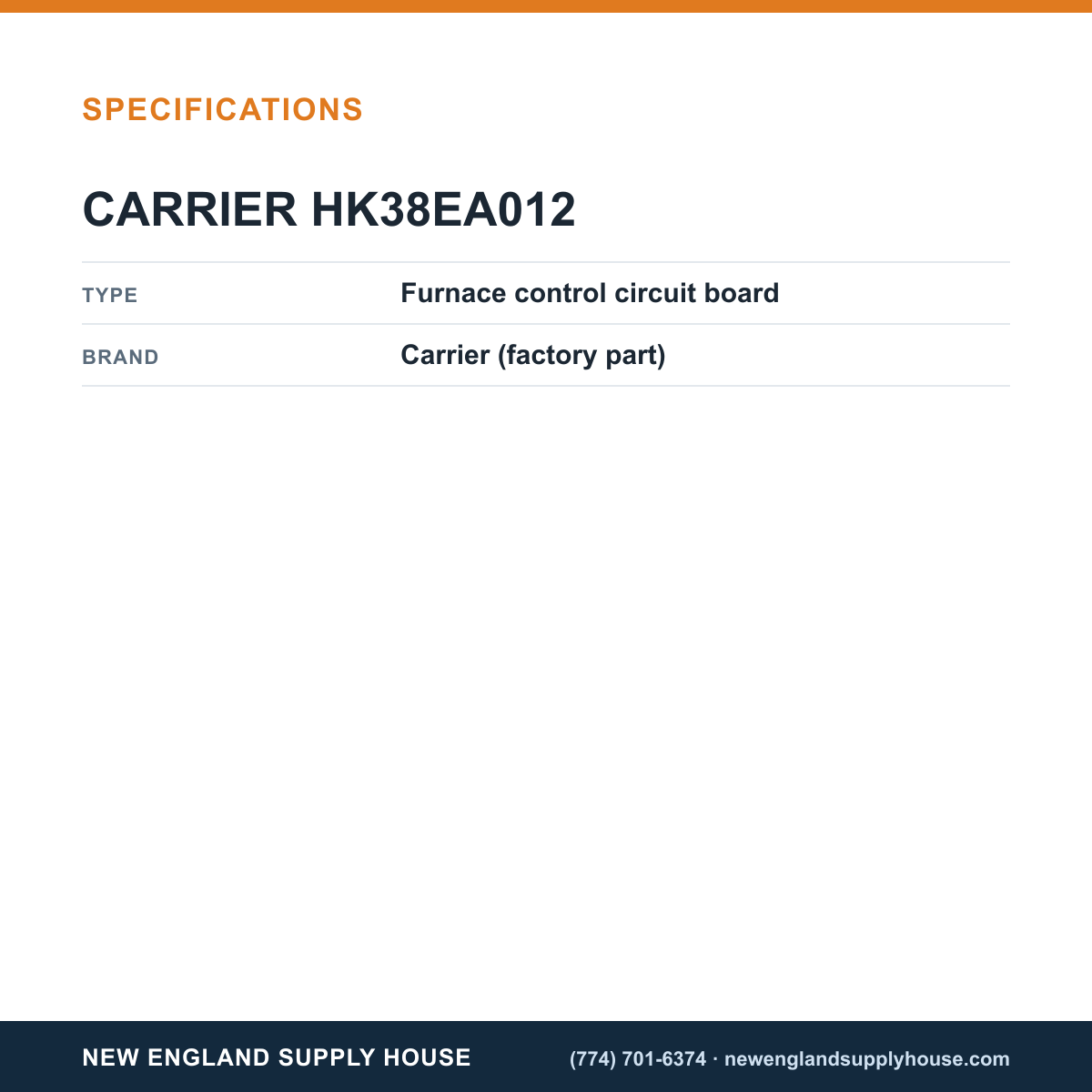 Carrier HK38EA012 Control Board specifications — New England Supply House [NESH-SPECTABLE-V1]