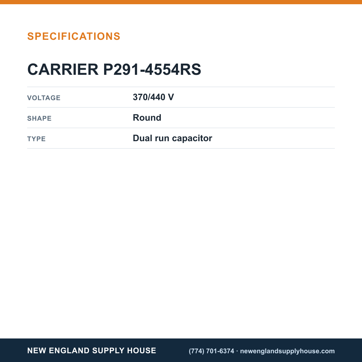 Carrier P291-4554RS Run Capacitor specifications — New England Supply House [NESH-SPECTABLE-V1]