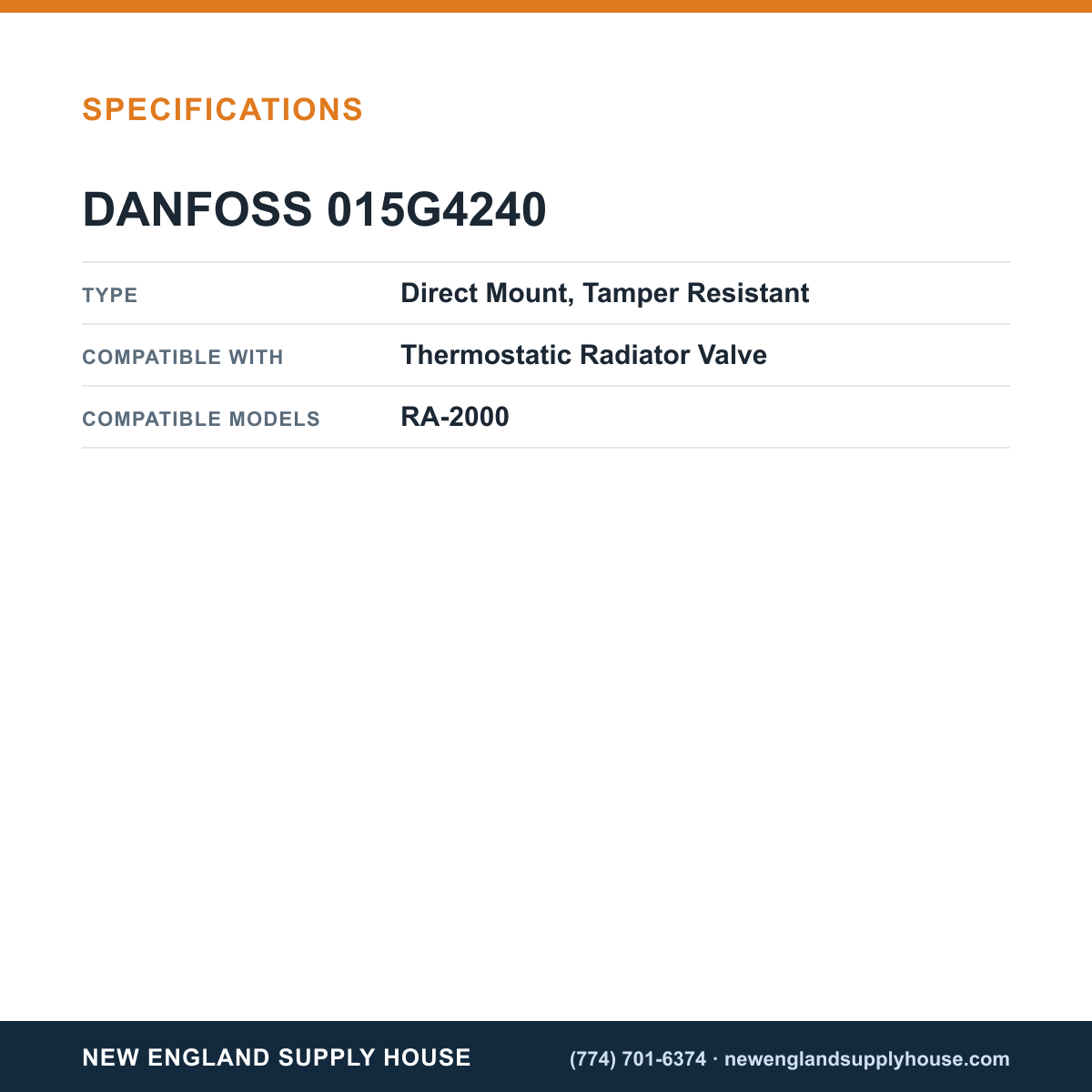 Danfoss 015G4240 Thermostatic Radiator Valve Dial and Built-In Sensor specifications — New England Supply House [NESH-SPECTABLE-V1]