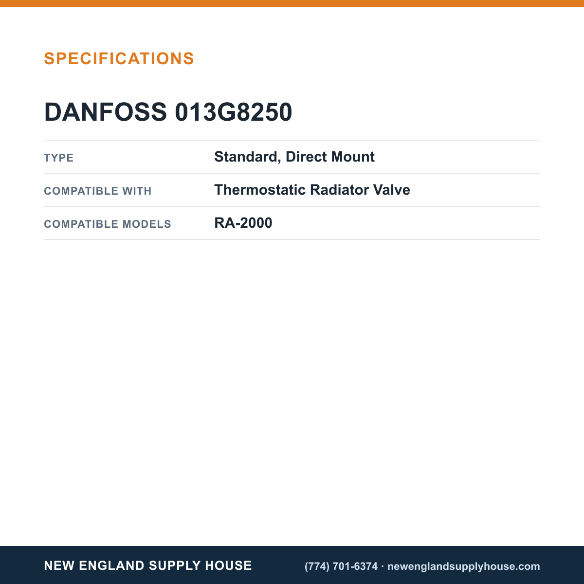 Danfoss 013G8250 Thermostatic Radiator Valve Dial and Sensor specifications — New England Supply House [NESH-SPECTABLE-V1]