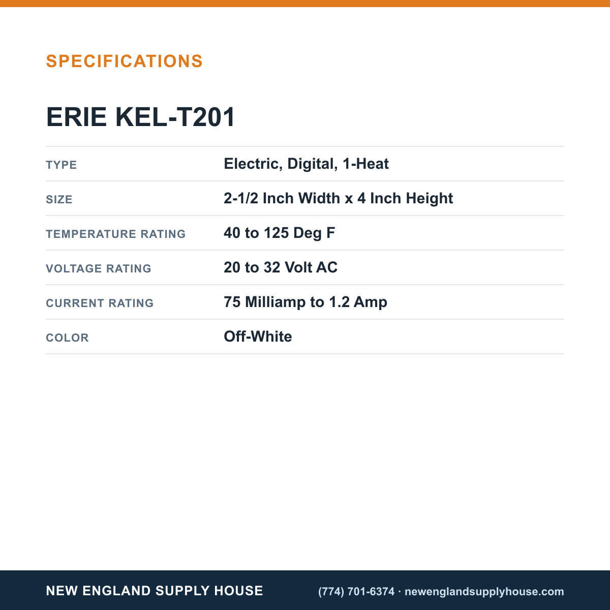 Erie Controls KEL-T201 Room Thermostat specifications — New England Supply House [NESH-SPECTABLE-V1]
