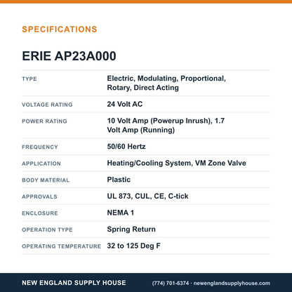 Erie Controls AP23A000 Valve Actuator specifications — New England Supply House [NESH-SPECTABLE-V1]