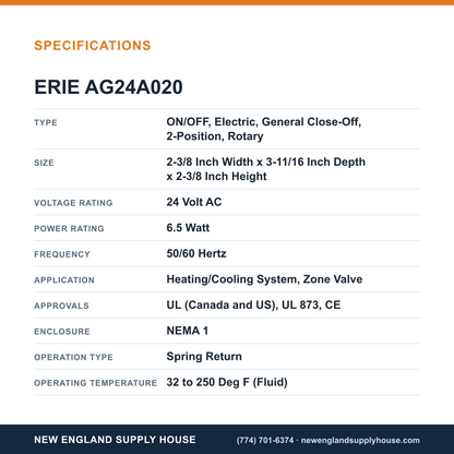 Erie Controls AG24A020 Valve Actuator specifications — New England Supply House [NESH-SPECTABLE-V1]
