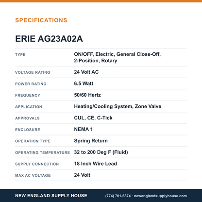 Erie Controls AG23A02A Valve Actuator specifications — New England Supply House [NESH-SPECTABLE-V1]