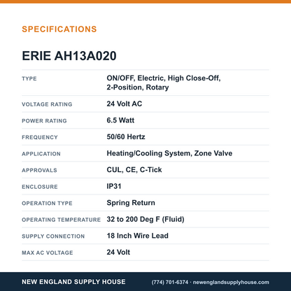 Erie Controls AH13A020 Valve Actuator specifications — New England Supply House [NESH-SPECTABLE-V1]