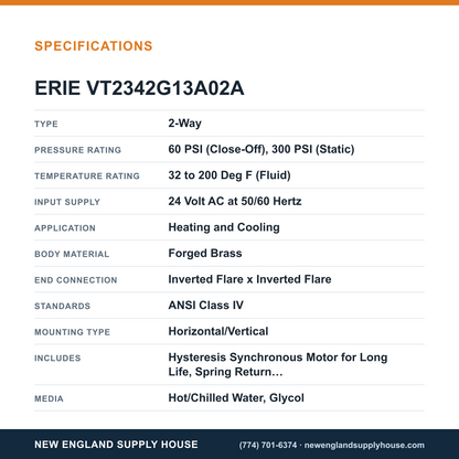 Erie Controls VT2342G13A02A Zone Valve Body Assembly specifications — New England Supply House [NESH-SPECTABLE-V1]