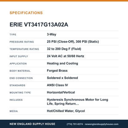 Erie Controls VT3417G13A02A Zone Valve Body Assembly specifications — New England Supply House [NESH-SPECTABLE-V1]