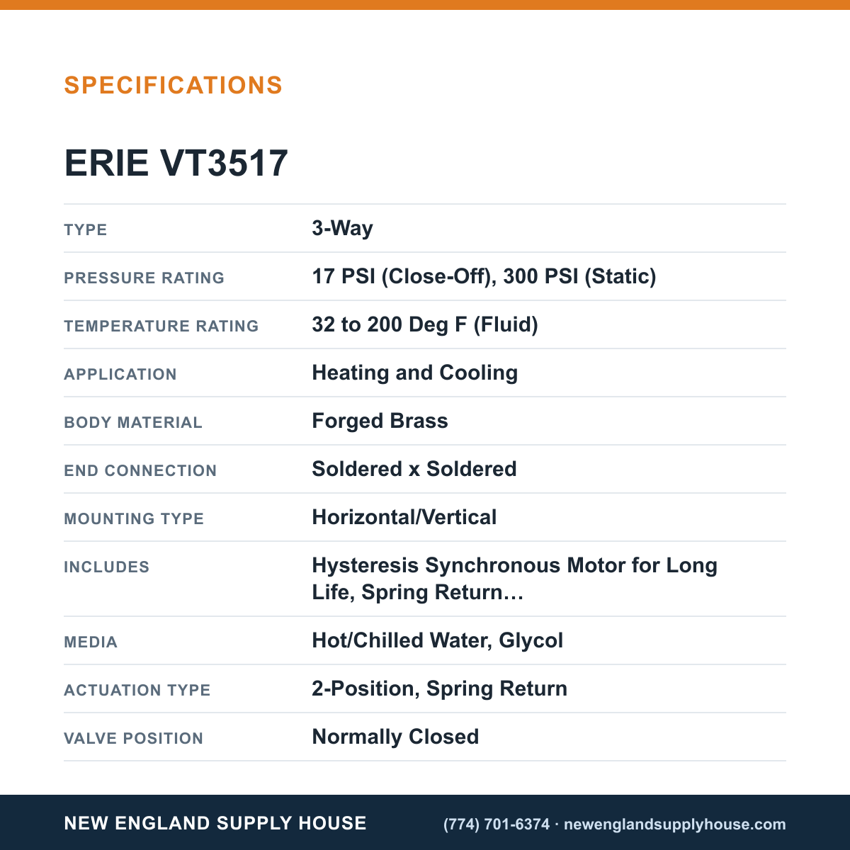 Erie Controls VT3517 Zone Valve Body specifications — New England Supply House [NESH-SPECTABLE-V1]