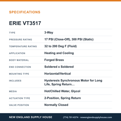 Erie Controls VT3517 Zone Valve Body specifications — New England Supply House [NESH-SPECTABLE-V1]