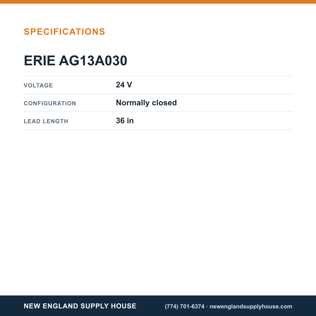 Erie Controls AG13A030 Actuator specifications — New England Supply House [NESH-SPECTABLE-V1]