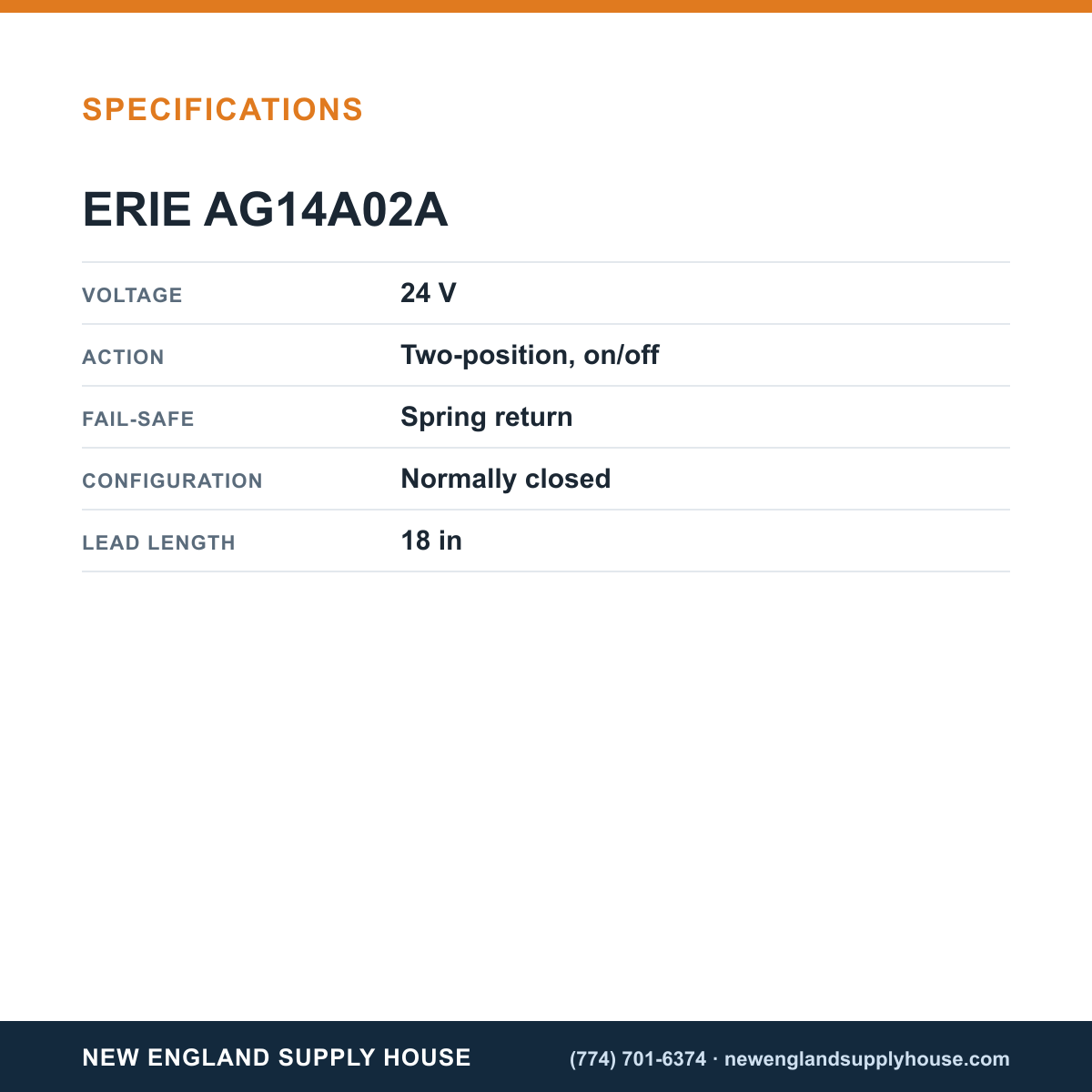Erie Controls AG14A02A Pop-Top Actuator specifications — New England Supply House [NESH-SPECTABLE-V1]