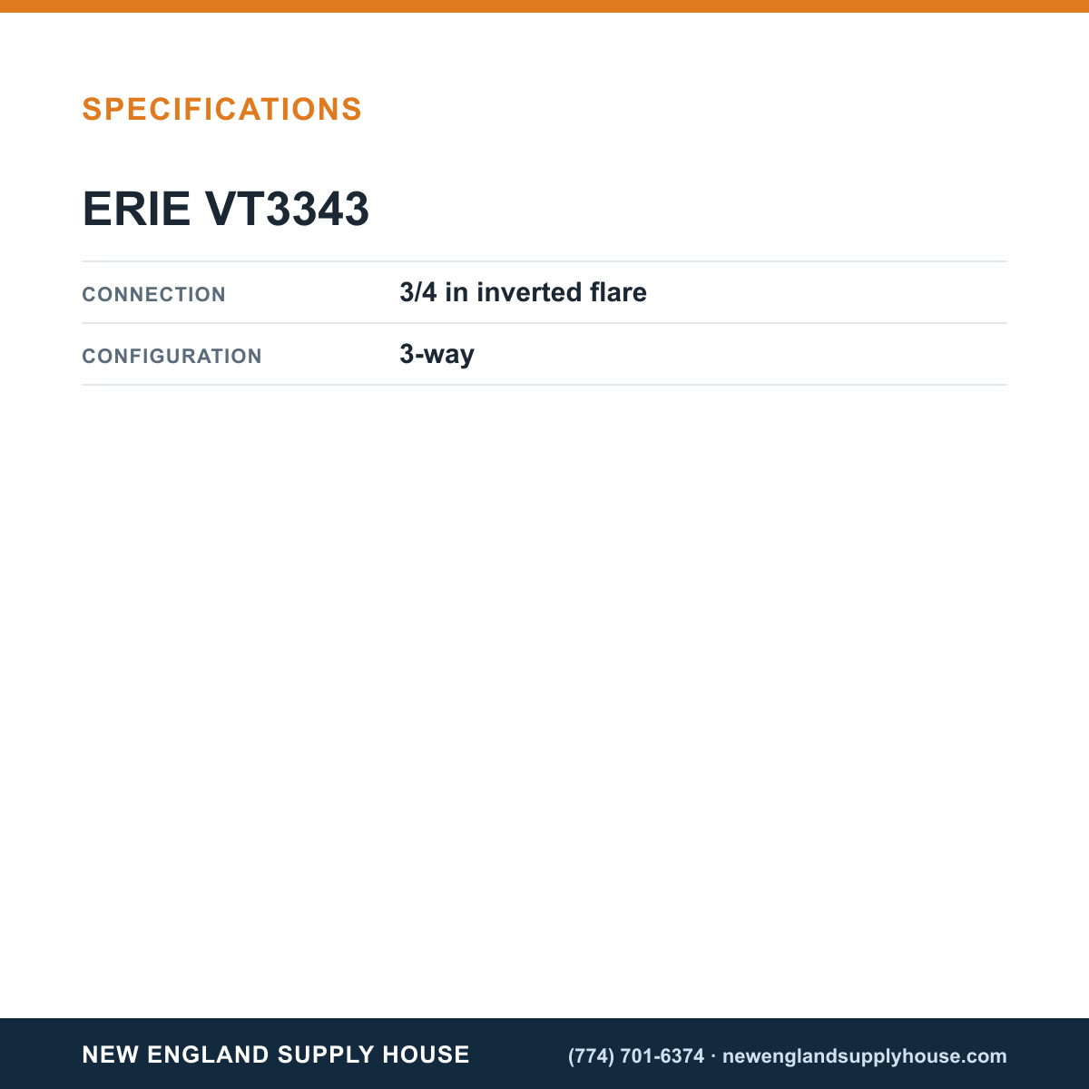 Erie Controls VT3343 3-Way Valve Body specifications — New England Supply House [NESH-SPECTABLE-V1]