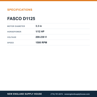 Fasco Draft Inducers D1125 specifications — New England Supply House [NESH-SPECTABLE-V1]