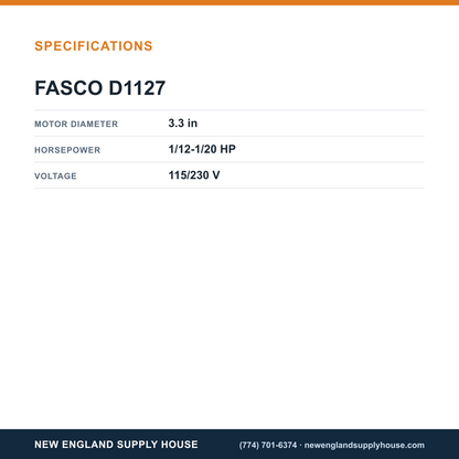 Fasco Draft Inducers D1127 specifications — New England Supply House [NESH-SPECTABLE-V1]