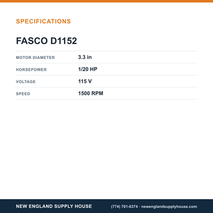 Fasco Draft Inducers D1152 specifications — New England Supply House [NESH-SPECTABLE-V1]