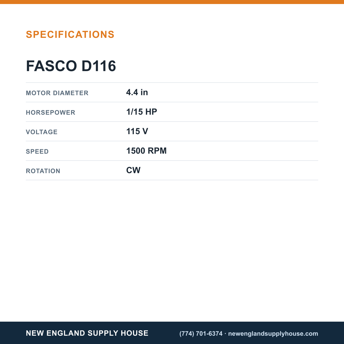 Fasco Draft Inducers D116 specifications — New England Supply House [NESH-SPECTABLE-V1]