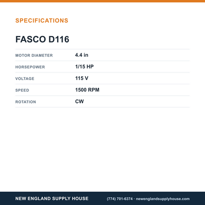 Fasco Draft Inducers D116 specifications — New England Supply House [NESH-SPECTABLE-V1]