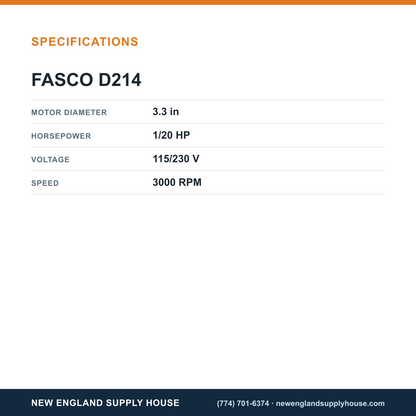 Fasco Draft Inducers D214 specifications — New England Supply House [NESH-SPECTABLE-V1]