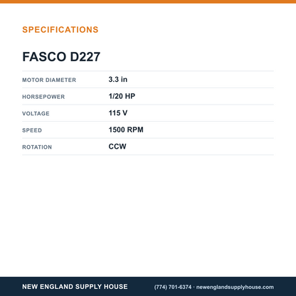 Fasco Draft Inducers D227 specifications — New England Supply House [NESH-SPECTABLE-V1]