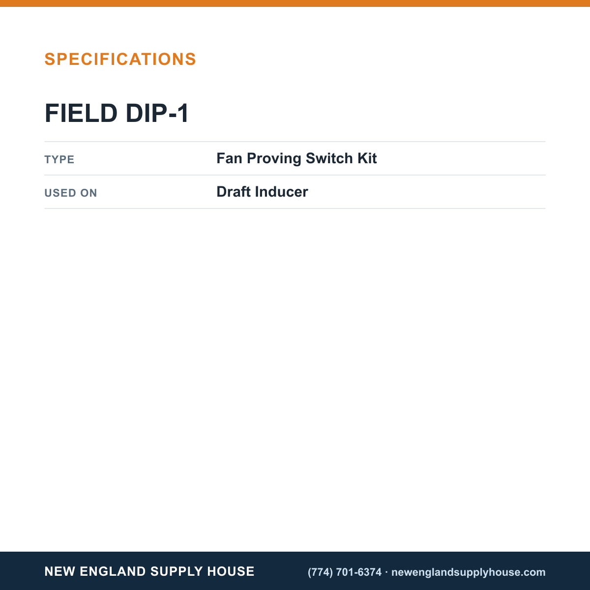 Field Controls DIP-1 Draft Inducer Fan Proving Switch specifications — New England Supply House [NESH-SPECTABLE-V1]