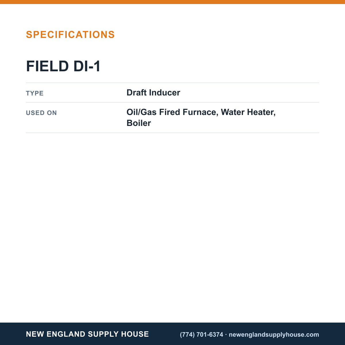 Field Controls DI-1 Draft Inducer specifications — New England Supply House [NESH-SPECTABLE-V1]