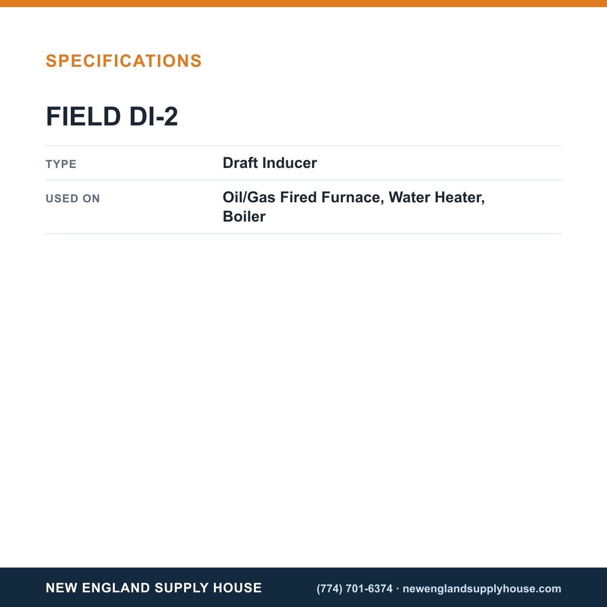 Field Controls DI-2 Draft Inducer specifications — New England Supply House [NESH-SPECTABLE-V1]