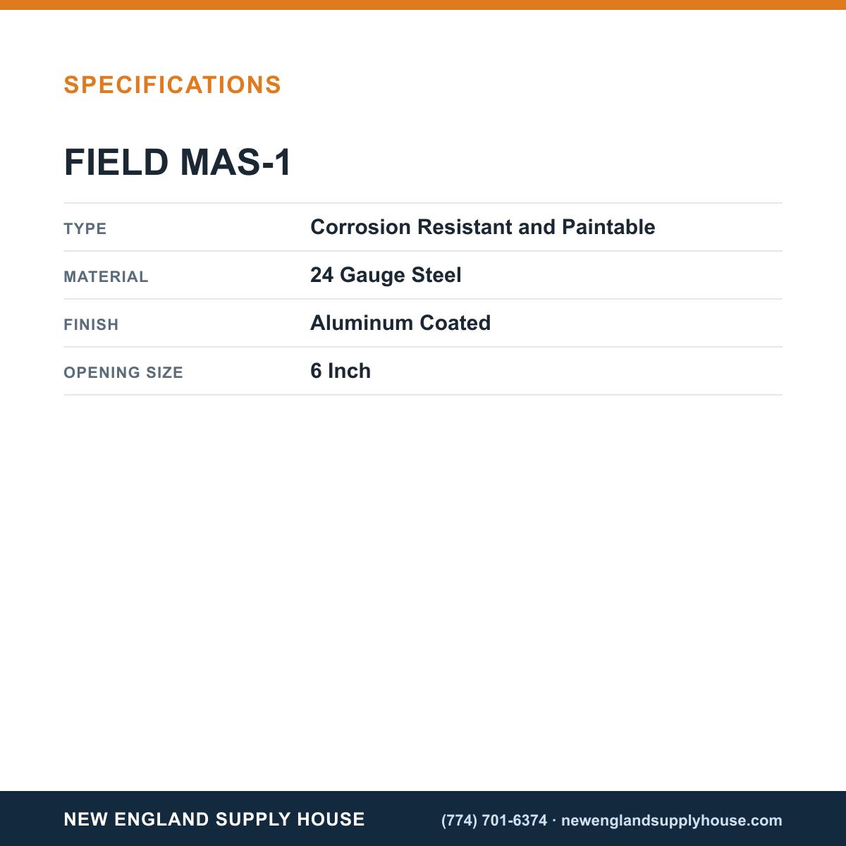 Field Controls MAS-1 Make-Up Air System Damper specifications — New England Supply House [NESH-SPECTABLE-V1]