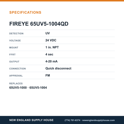 Fireye Controls 65UV5-1004QD Flame Scanner specifications — New England Supply House [NESH-SPECTABLE-V1]