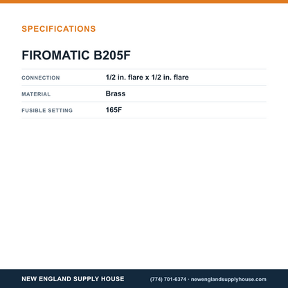 Firomatic B205F Fusible Gas Valve specifications — New England Supply House [NESH-SPECTABLE-V1]