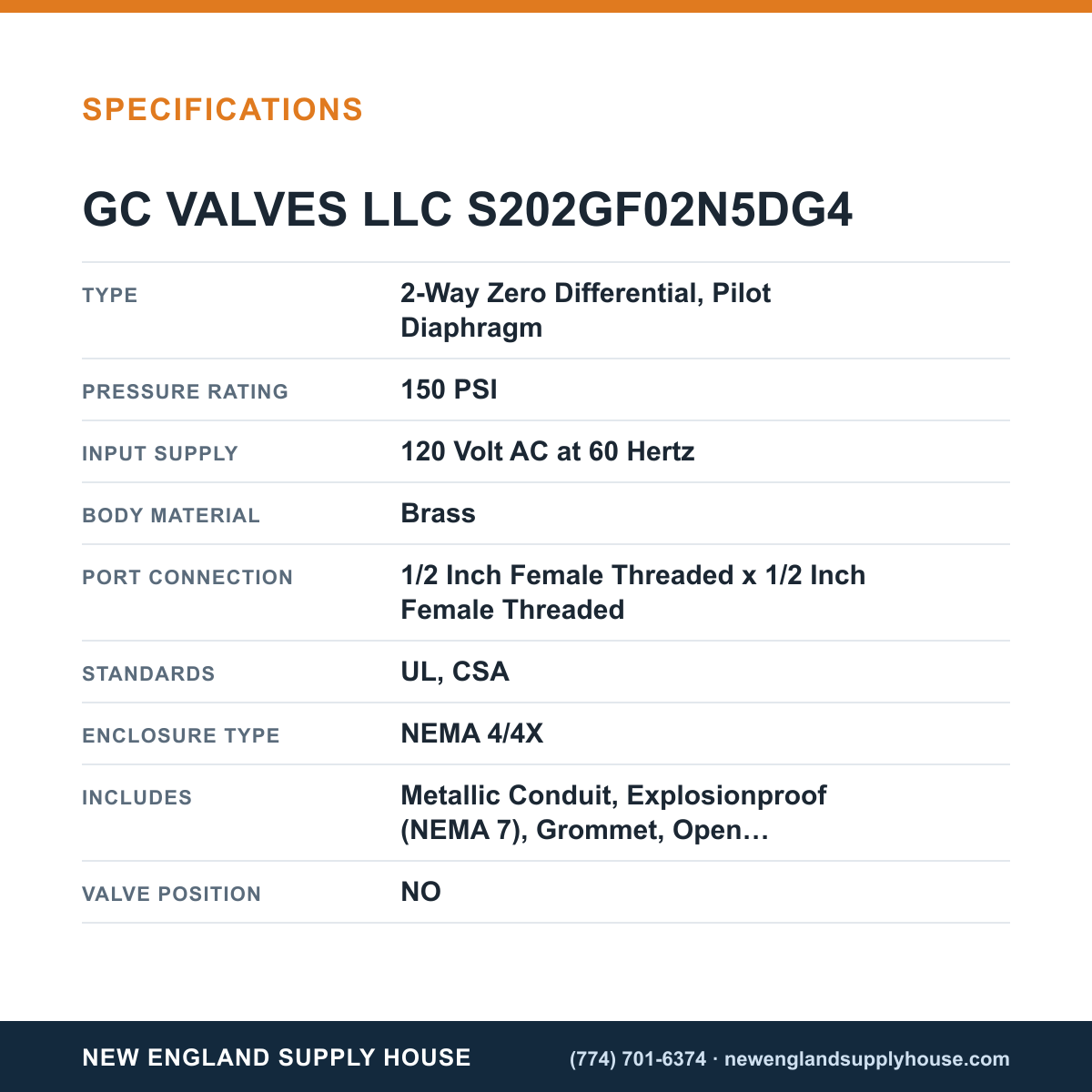 GC Valves S202GF02N5DG4 Solenoid Valve specifications — New England Supply House [NESH-SPECTABLE-V1]